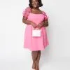 143 Story (Faire) Hot Pink Floral Puff Sleeve Flare Dress