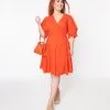 Curve Market Plus Size Bright Orange Poplin Surplice Wrap Dress