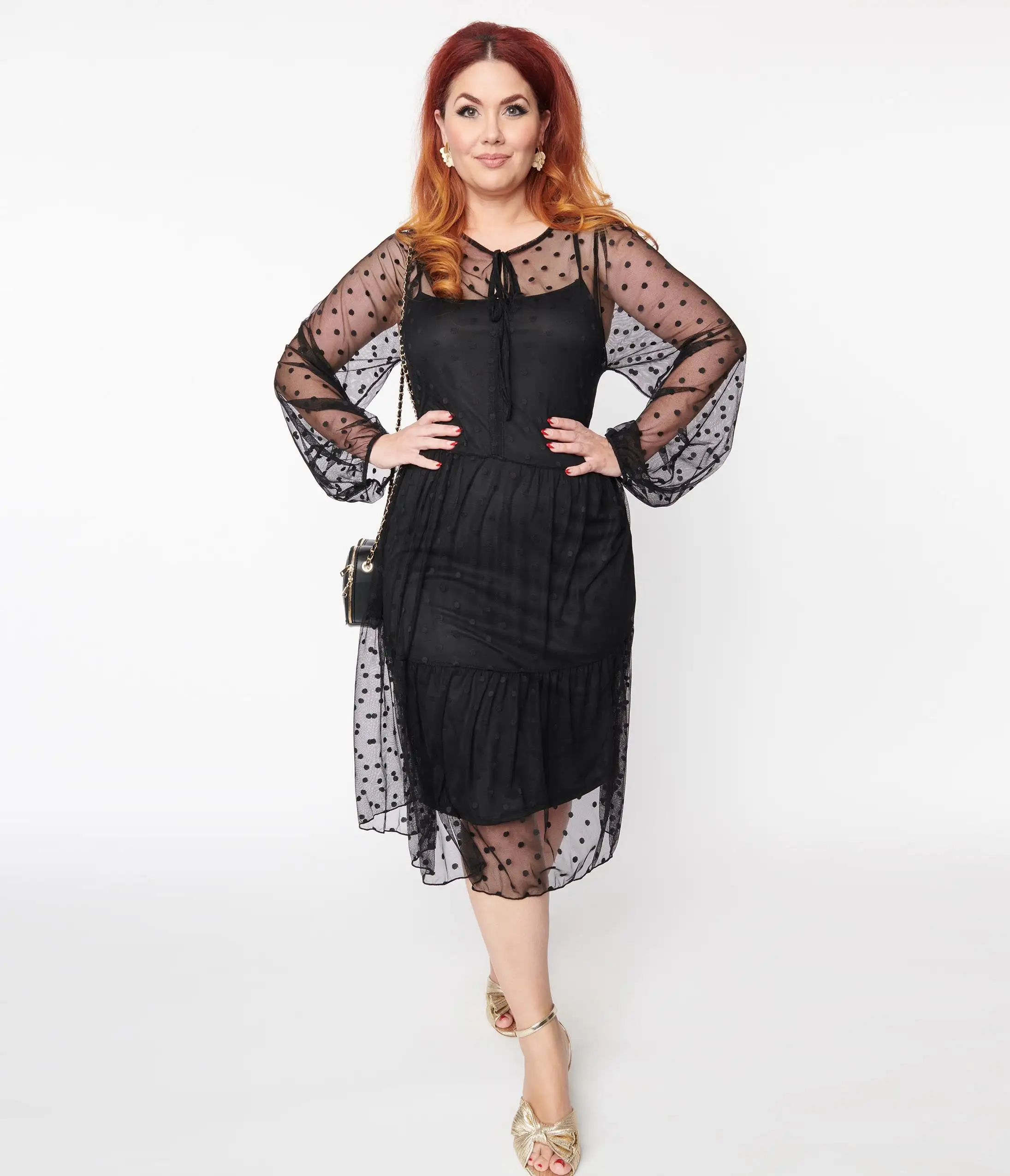 Dorcas Plus Size Black Polka Dot Sheer Dress