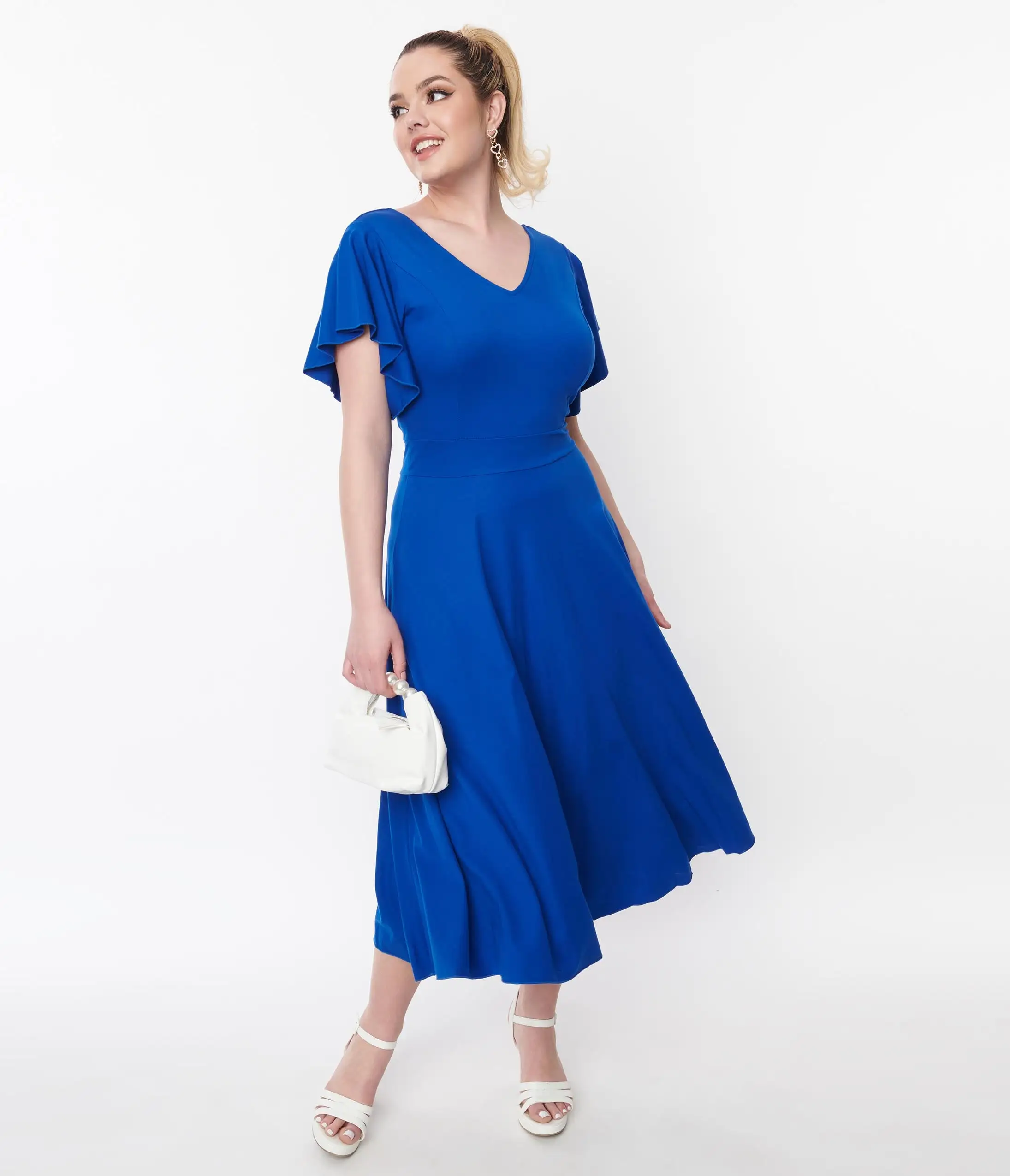 Stay Warm In Style (Faire) Royal Blue Flutter Sleeve Midi Dress