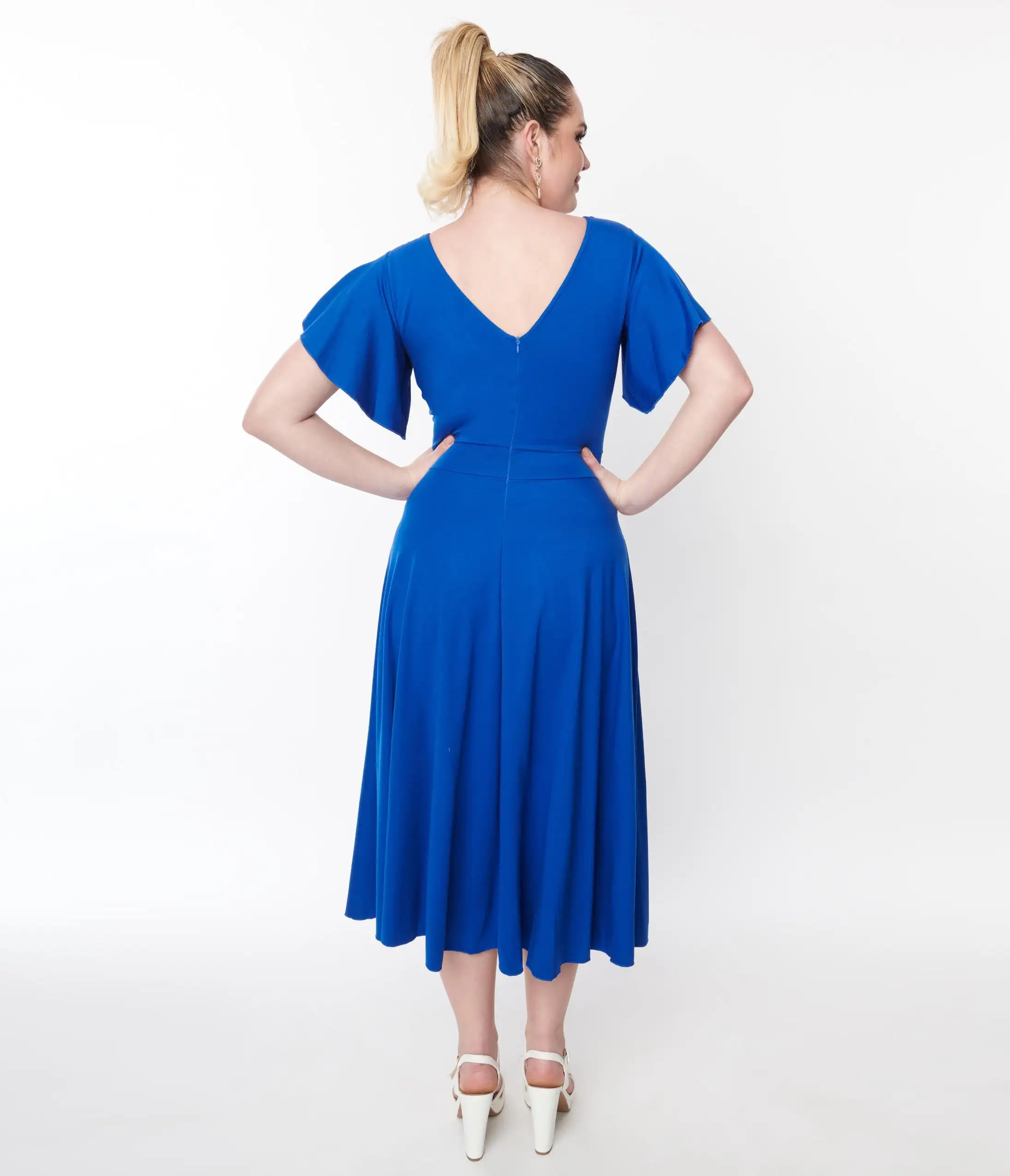 Stay Warm In Style (Faire) Royal Blue Flutter Sleeve Midi Dress - Image 2