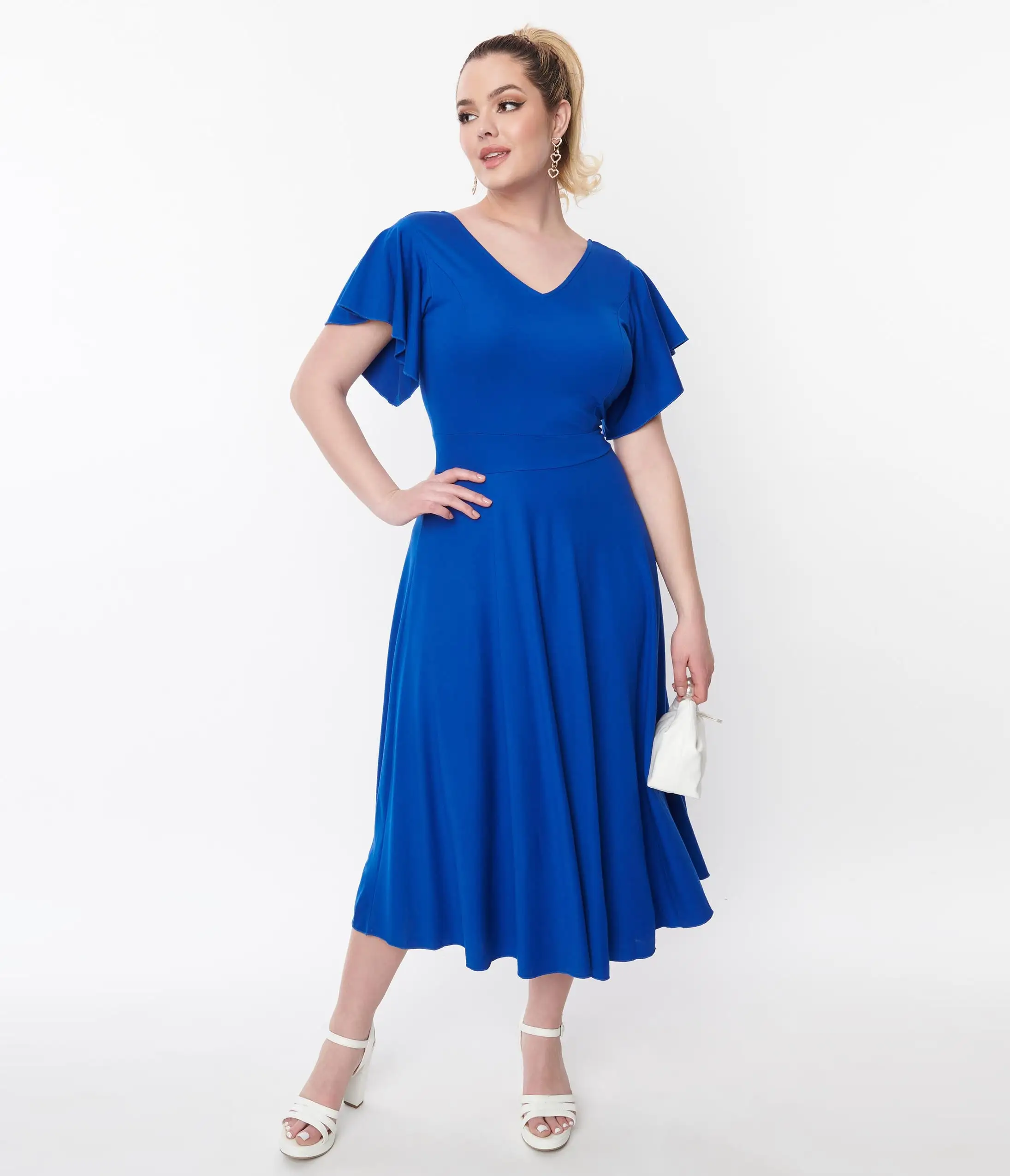 Stay Warm In Style (Faire) Royal Blue Flutter Sleeve Midi Dress - Image 3