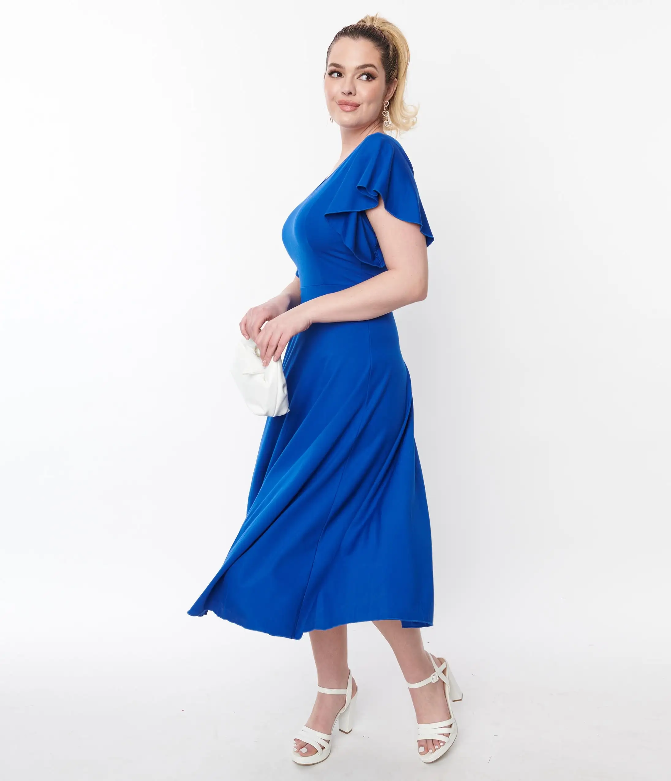 Stay Warm In Style (Faire) Royal Blue Flutter Sleeve Midi Dress - Image 5