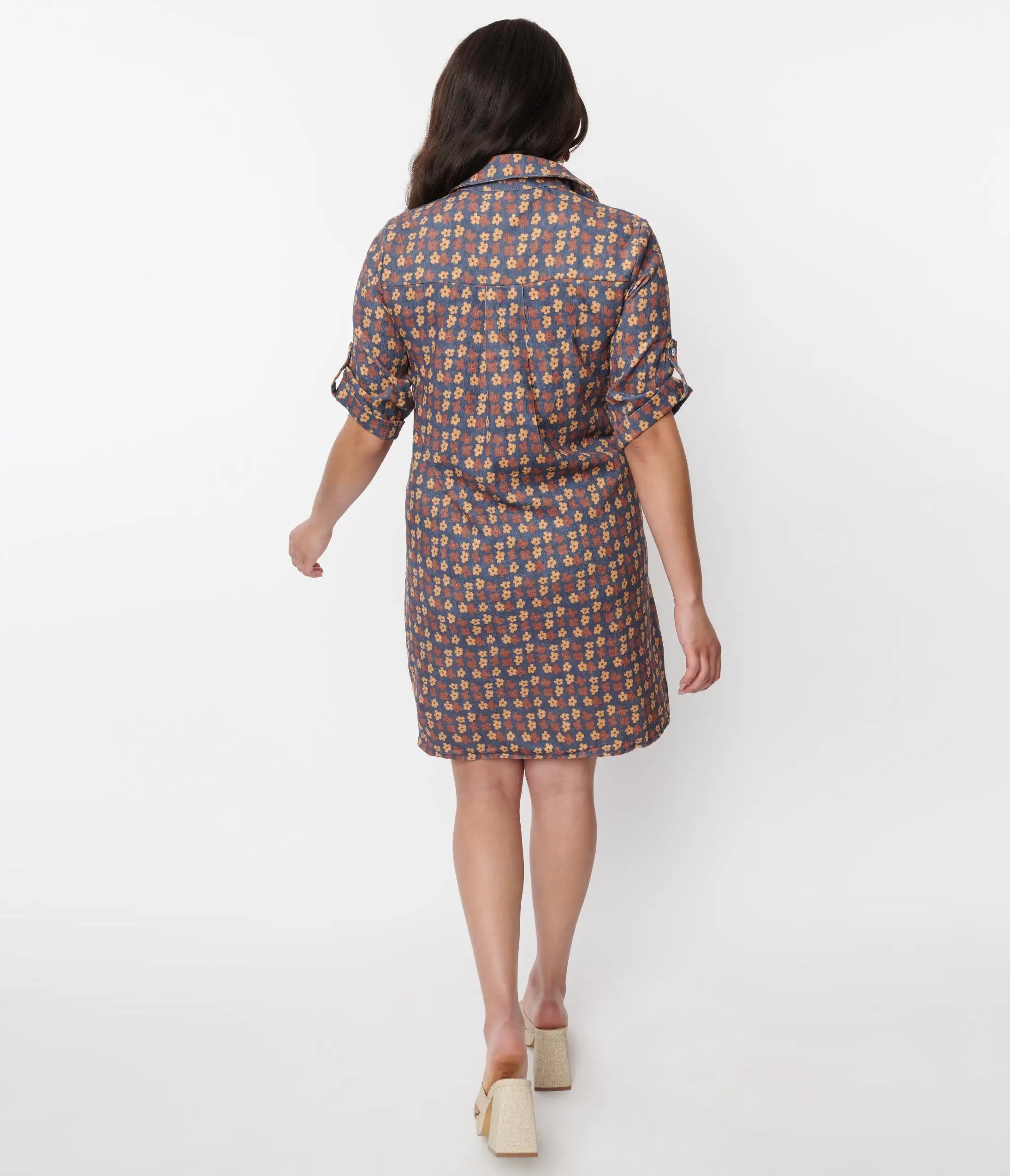 SM Wardrobe Blue Mod Daisy Corduroy Shift Dress - Image 3