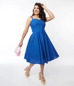 SHEEN Clothing Ltd Royal Blue Eyelet Swing Sundress