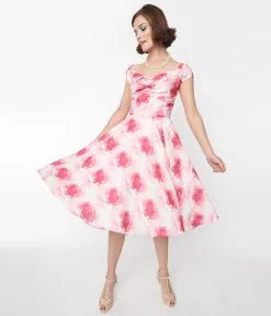 SHEEN Clothing Ltd Pink Roses Sophia Swing Dress