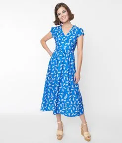 SHEEN Clothing Ltd Blue Dragonfly Heather Midi Dress