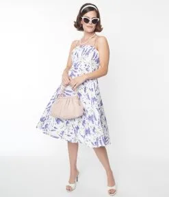 SHEEN Clothing Ltd White & Lavender Floral Print Swing Dress