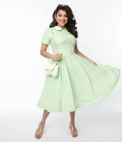 SHEEN Clothing Ltd Lime Green & White Striped Swing Dress