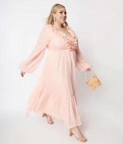 Rose Velvet (FashionGo) Peach Ruffled Maxi Dress