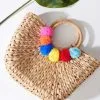 3 AM (Faire) Tan Pom Pom Woven Bag