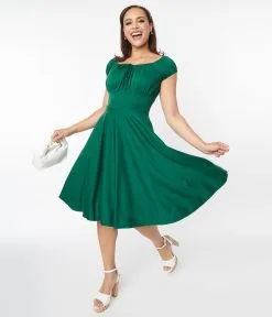 Silver Stop Inc. (Voodoo Vixen) Voodoo Vixen Emerald Green Puff Sleeve Swing Dress
