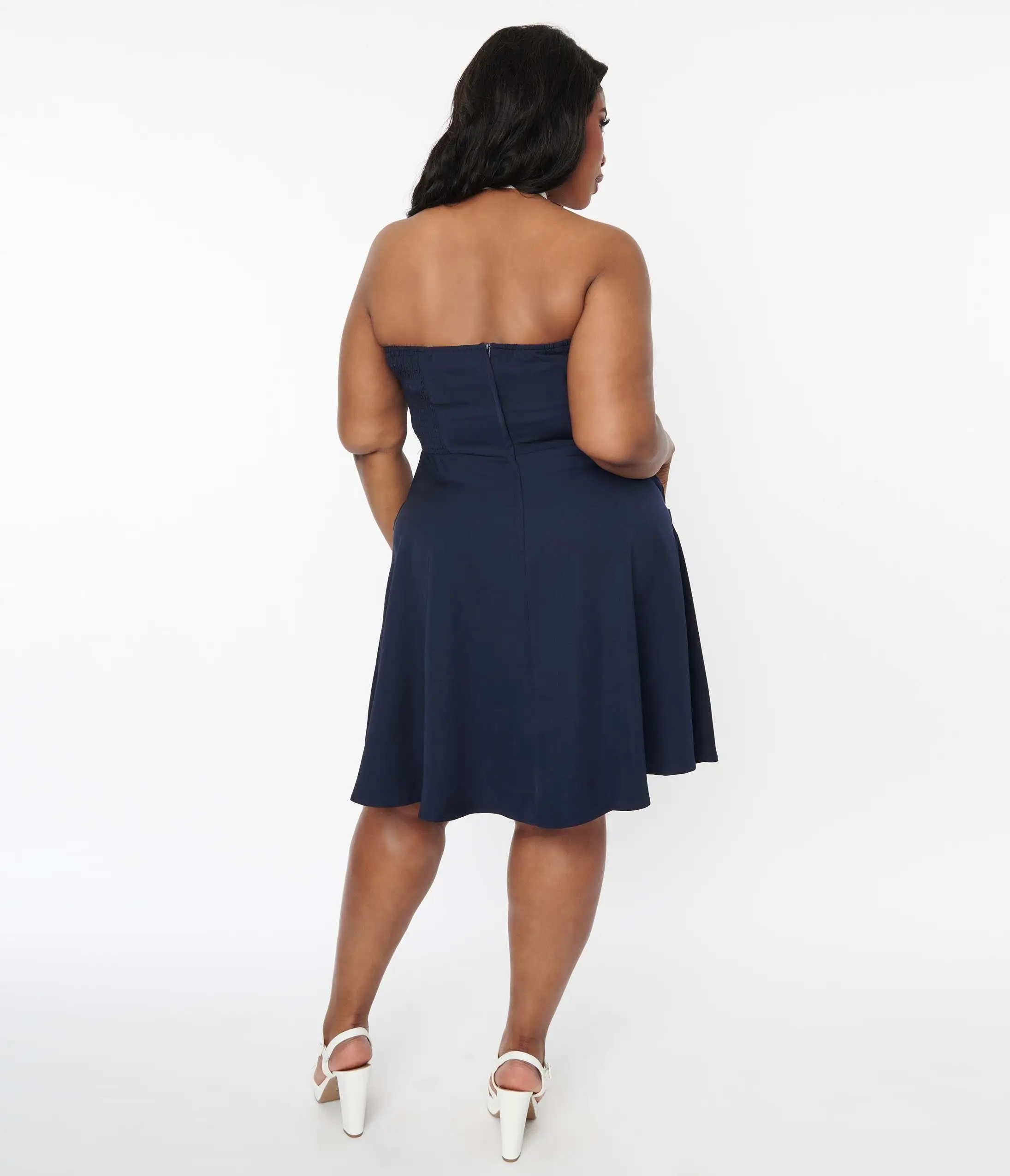 Silver Stop Inc. (Voodoo Vixen) Voodoo Vixen Navy Nautical Halter Fit & Flare Dress - Image 2