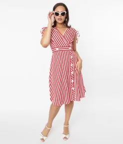 Silver Stop Inc. (Voodoo Vixen) Voodoo Vixen Red & White Striped Flare Dress