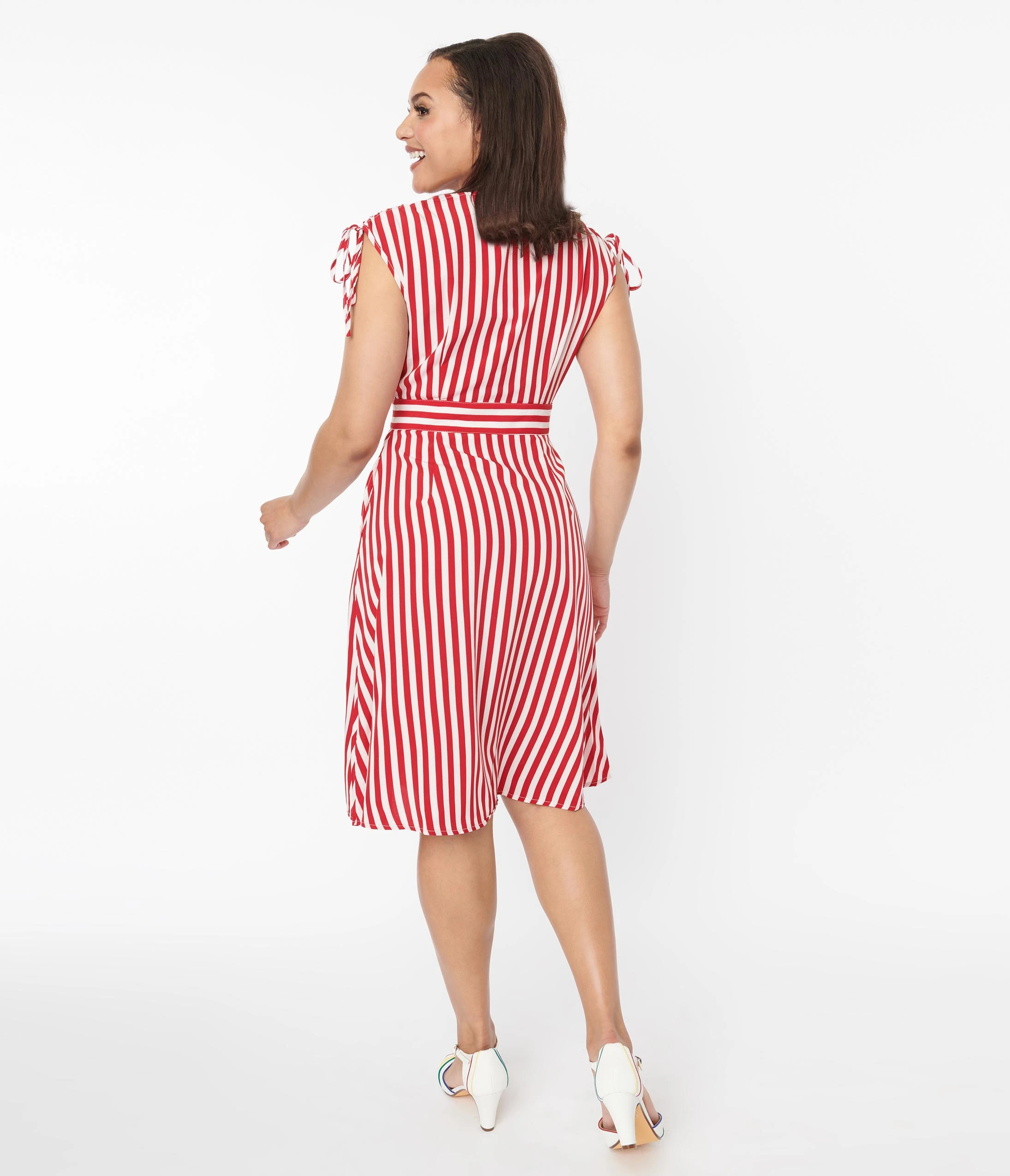 Silver Stop Inc. (Voodoo Vixen) Voodoo Vixen Red & White Striped Flare Dress - Image 2
