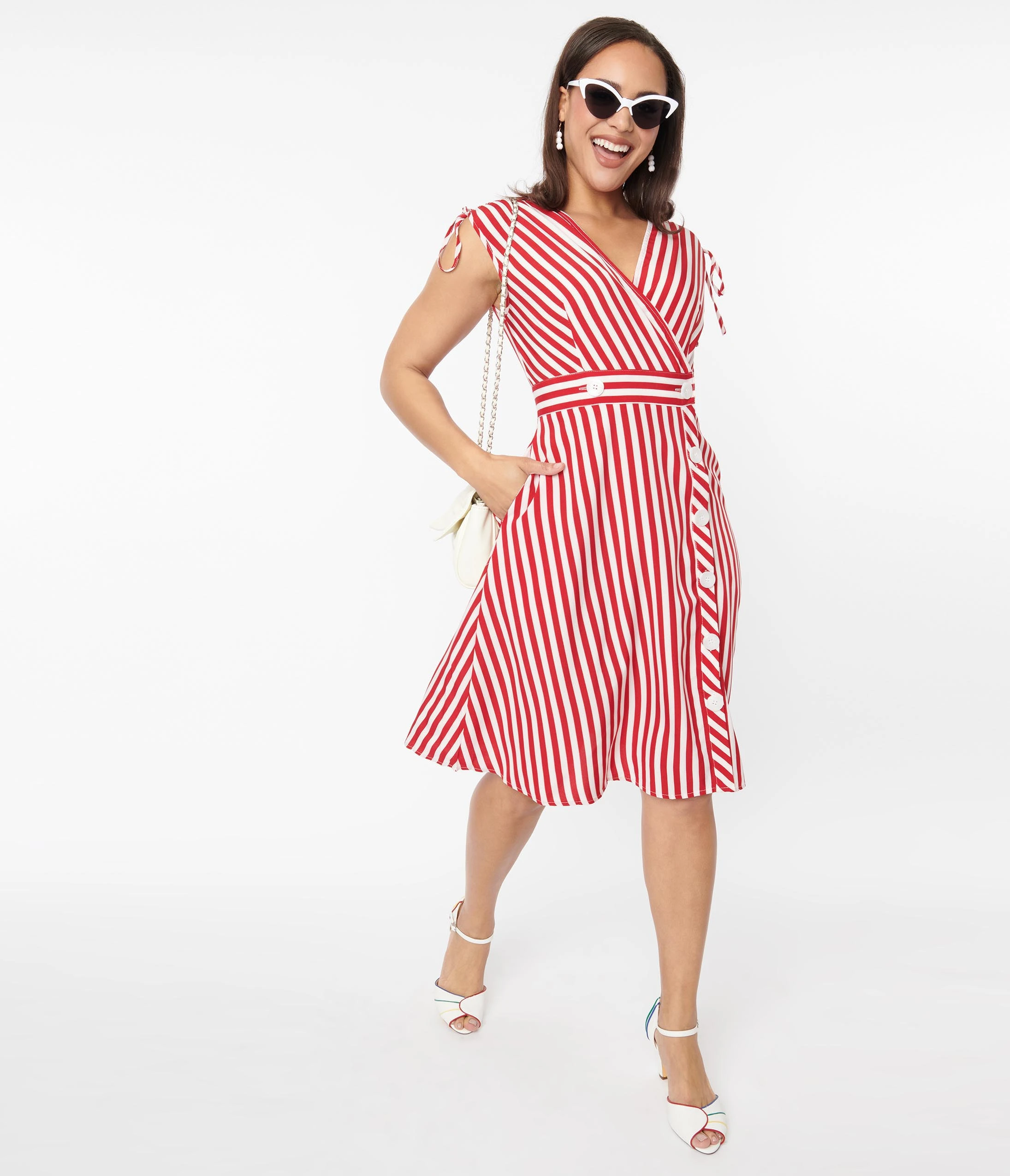 Silver Stop Inc. (Voodoo Vixen) Voodoo Vixen Red & White Striped Flare Dress - Image 4