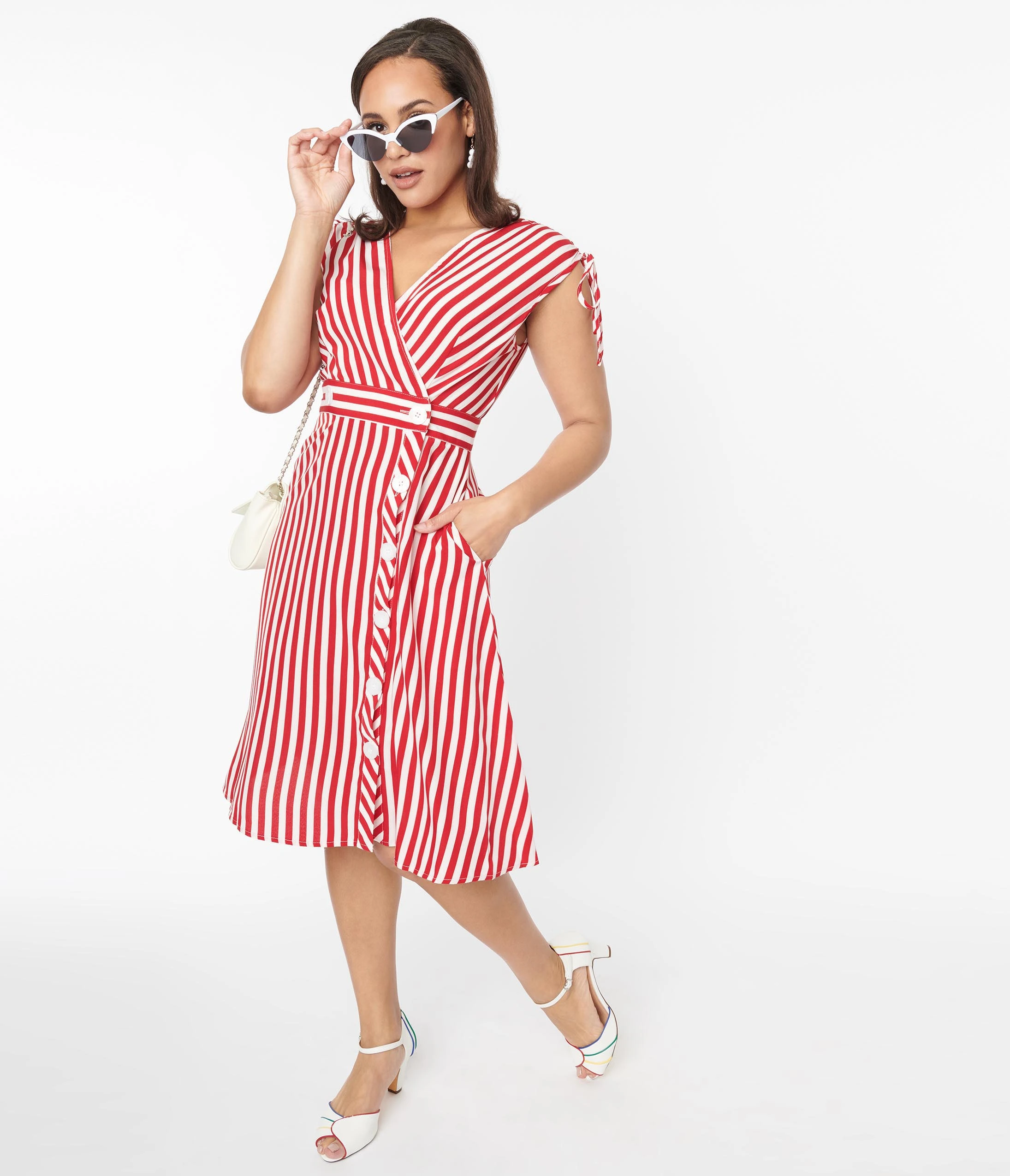 Silver Stop Inc. (Voodoo Vixen) Voodoo Vixen Red & White Striped Flare Dress - Image 5