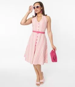 Silver Stop Inc. (Voodoo Vixen) Voodoo Vixen Pink Striped Halter Swing Dress