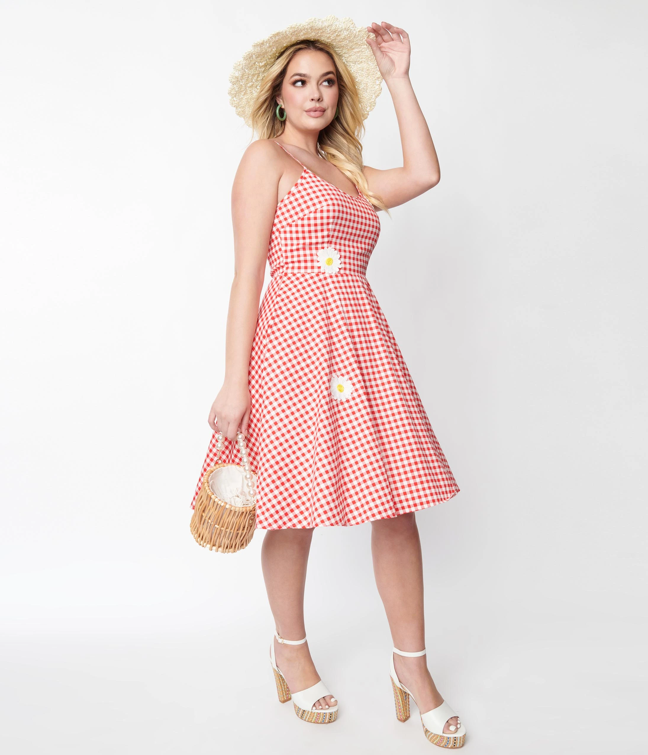 Silver Stop Inc. (Voodoo Vixen) Voodoo Vixen 1950s Style Red & White Gingham Daisy Dolly Swing Dress - Image 5