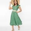 Silver Stop Inc. (Voodoo Vixen) Voodoo Vixen Green & Ivory Dot Midi Dress