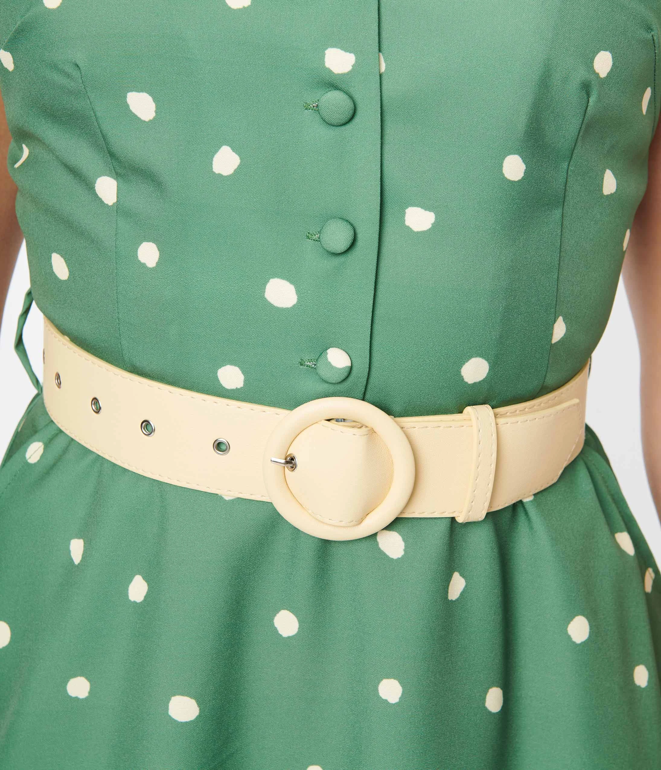 Silver Stop Inc. (Voodoo Vixen) Voodoo Vixen Green & Ivory Dot Midi Dress - Image 3