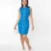 Silver Stop Inc. (Voodoo Vixen) Voodoo Vixen Blue & White Floral Button Bodycon Dress