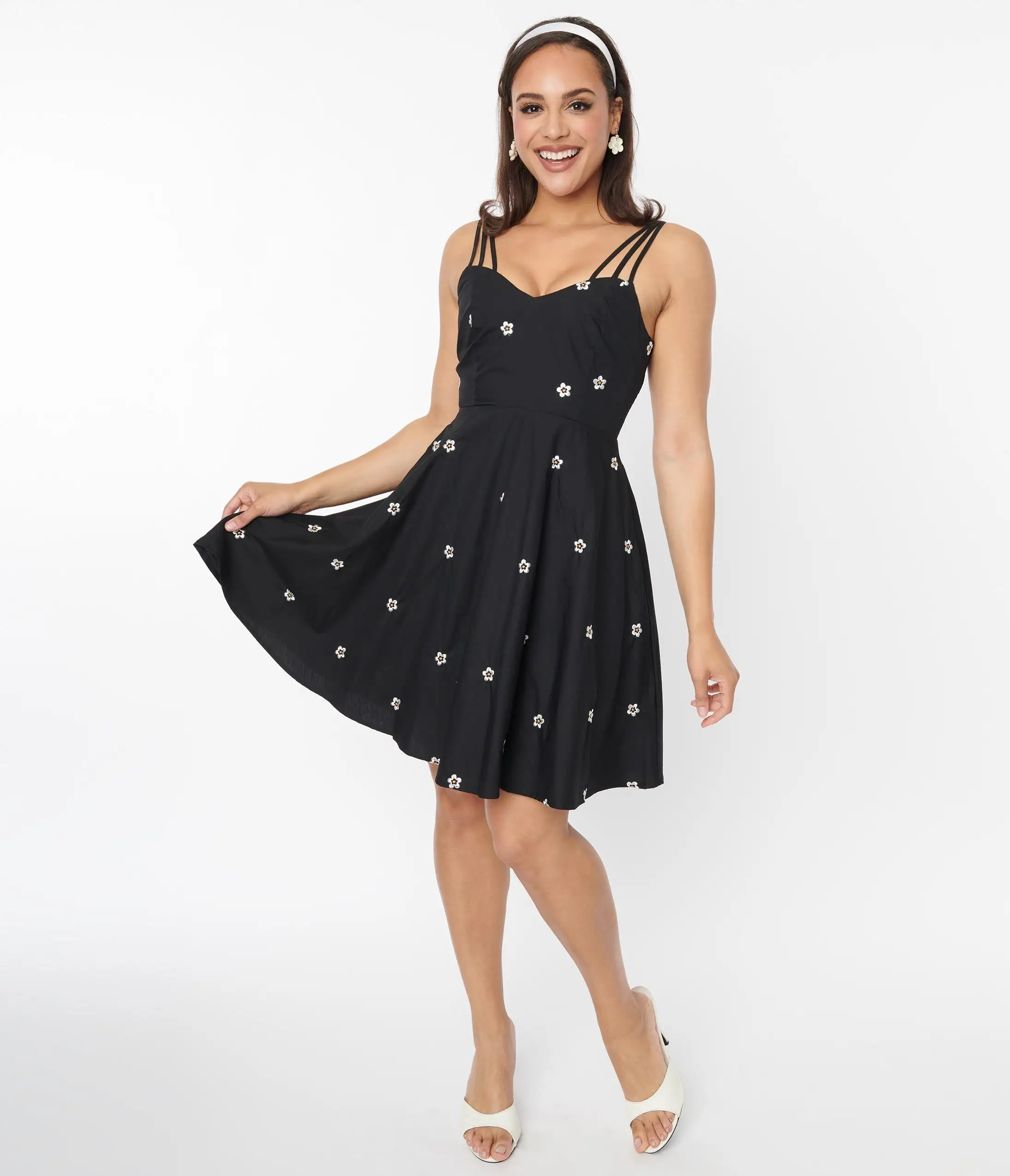 Silver Stop Inc. (Voodoo Vixen) Voodoo Vixen Black & White Daisy Fit & Flare Dress - Image 4