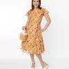 Silver Stop Inc. (Voodoo Vixen) Voodoo Vixen Mustard & White Floral Swing Dress