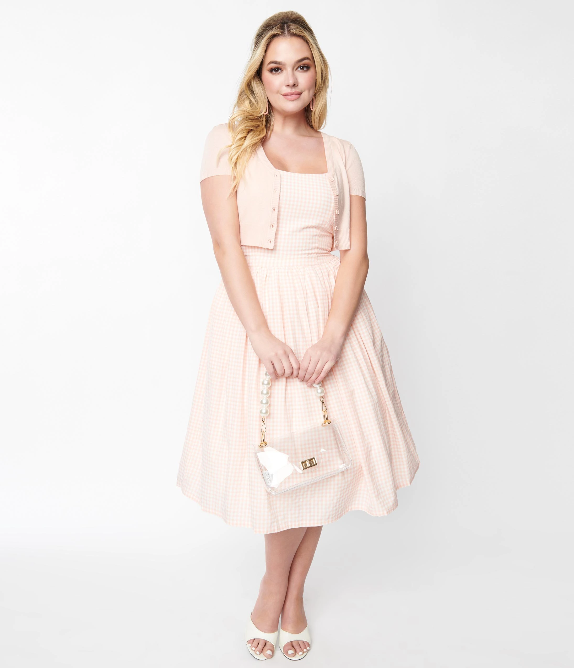 Tatyana Peach & White Gingham Sandra Swing Dress - Image 5