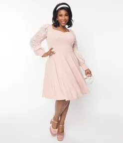 Atixo GmbH (Belsira) (Faire) Blush Pink Clip Dot Sleeved Swing Dress