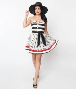 Atixo GmbH (Belsira) (Faire) Cream Striped & Dotted Strapless Flare Dress