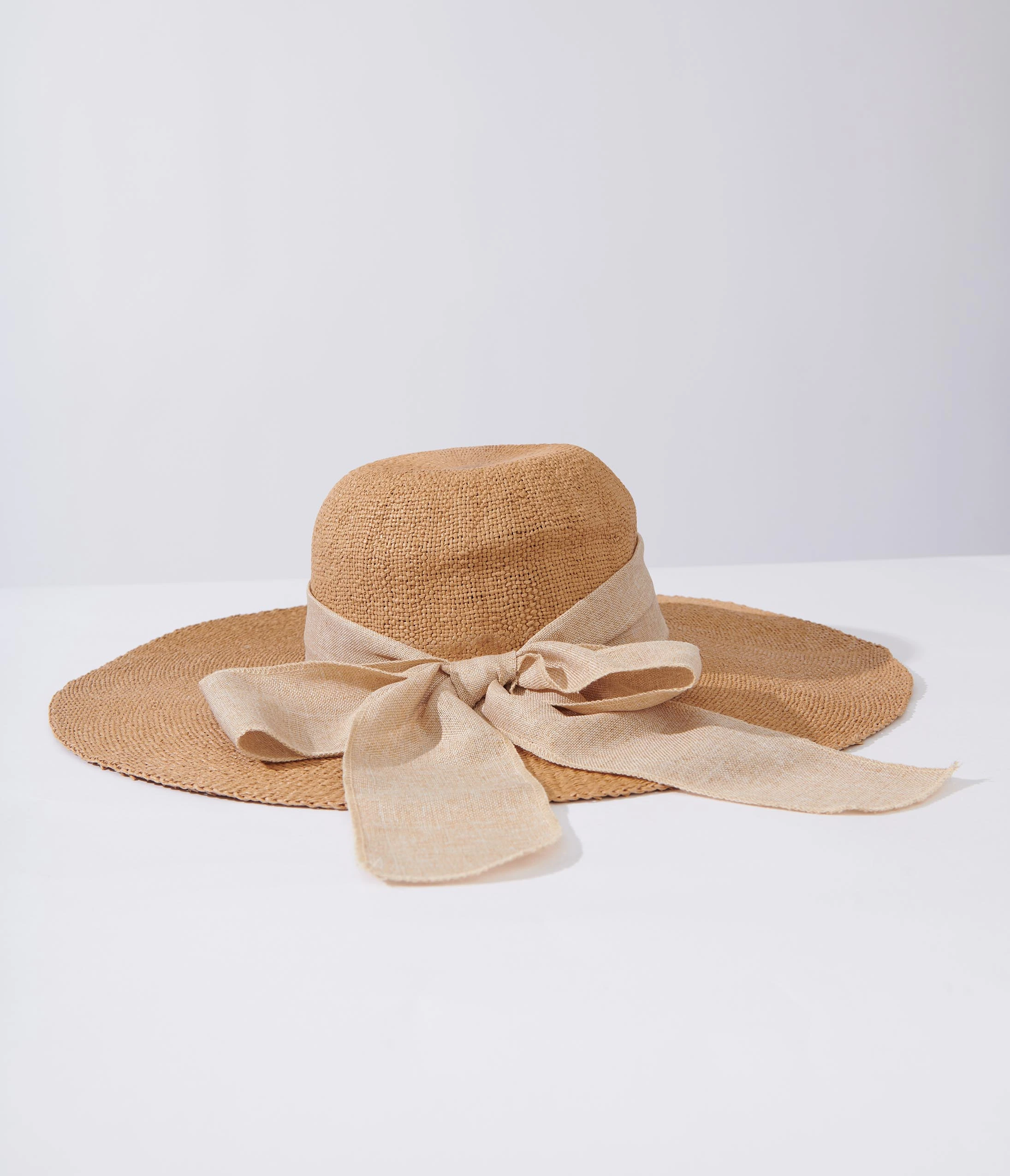 Jeanne Simmons Accessories Tan & Beige Bow Toyo Braid Sun Hat - Image 4