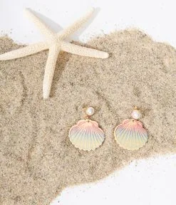 Fashion City Blue & Pink Ombre Wooden Seashell Drop Earrings