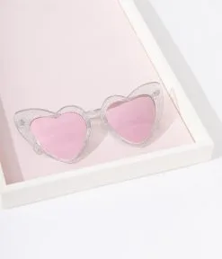 Paper Source Wholesale (Faire) Clear Silver Glitter Heart Cat Eye Sunglasses
