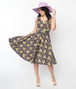 SHEEN Clothing Ltd Black Floral Ria Swing Dress