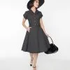Lifestyle Group (UK) Ltd 1950s Belted Black Pin Dot Swing Dress