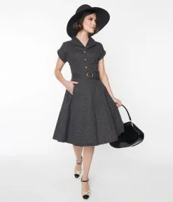 Lifestyle Group (UK) Ltd 1950s Belted Black Pin Dot Swing Dress