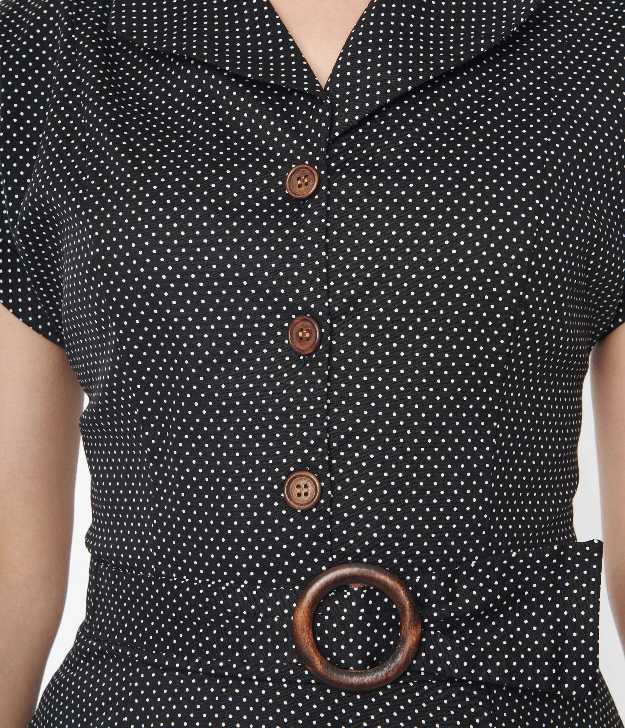 Lifestyle Group (UK) Ltd 1950s Belted Black Pin Dot Swing Dress - Image 2