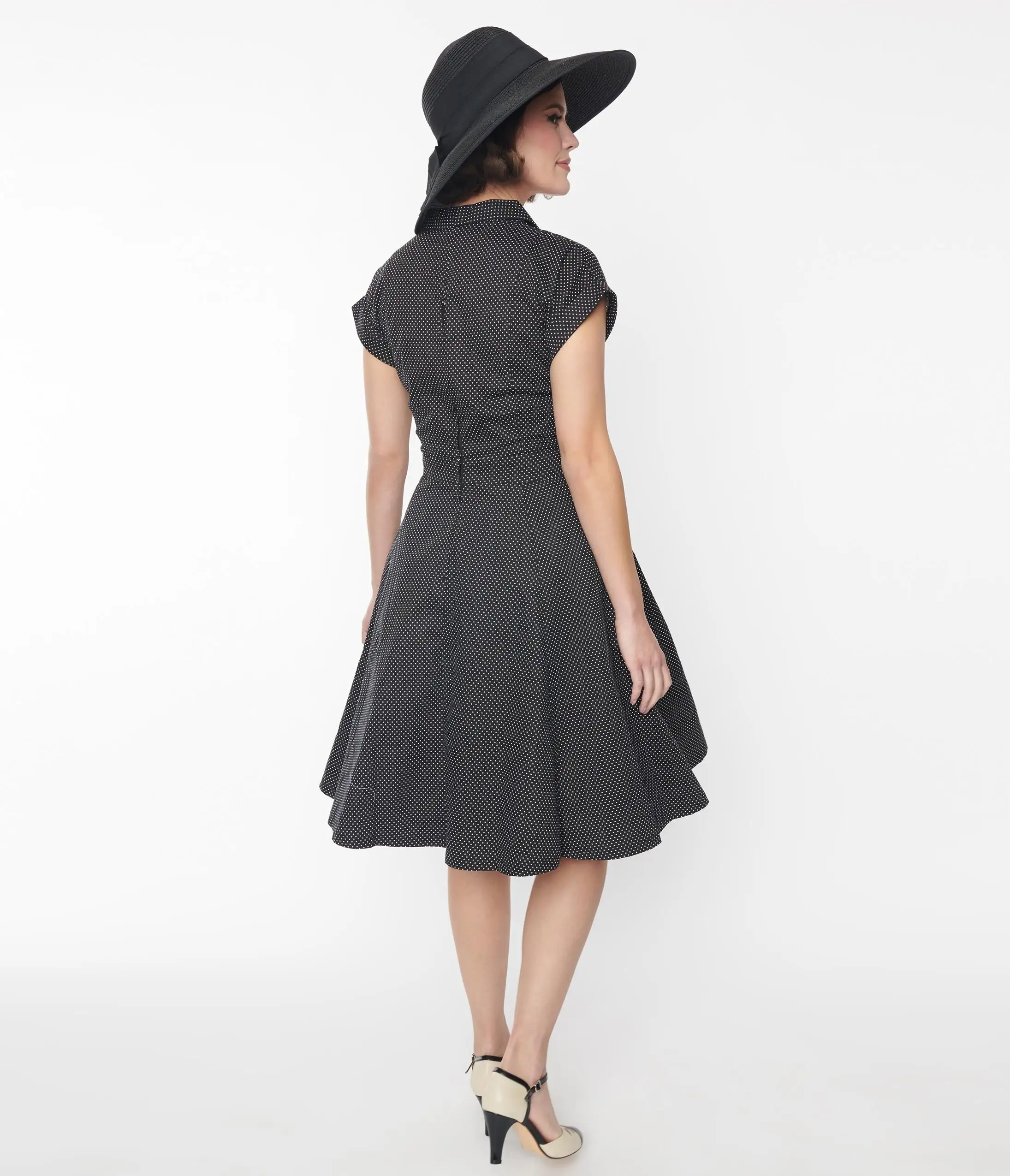 Lifestyle Group (UK) Ltd 1950s Belted Black Pin Dot Swing Dress - Image 3