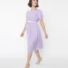 Davi + Dani Lavender & White Pin Dot Mesh Overlay Midi Dress
