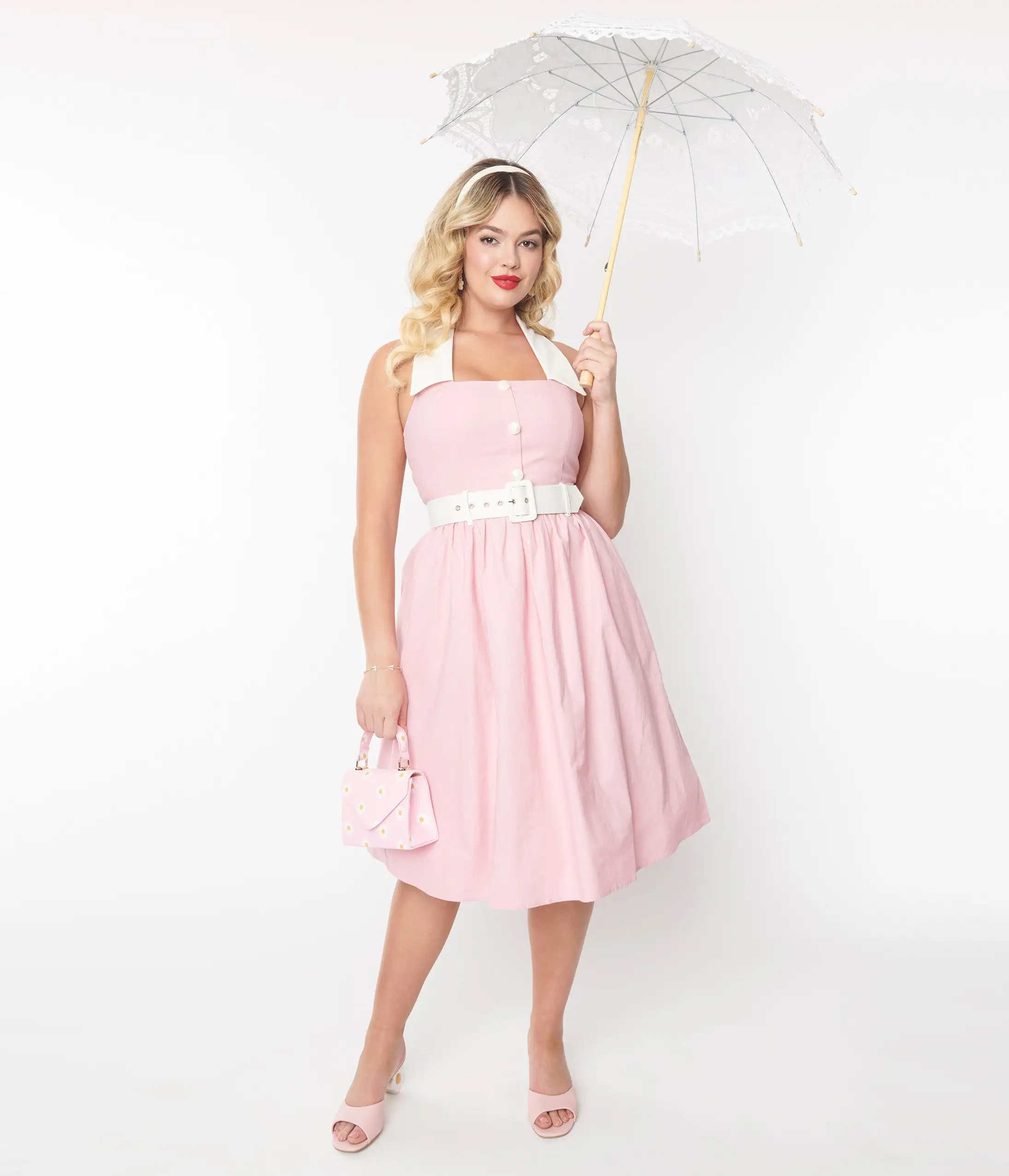 Collectif Pink & White Contrast Waverly Swing Dress