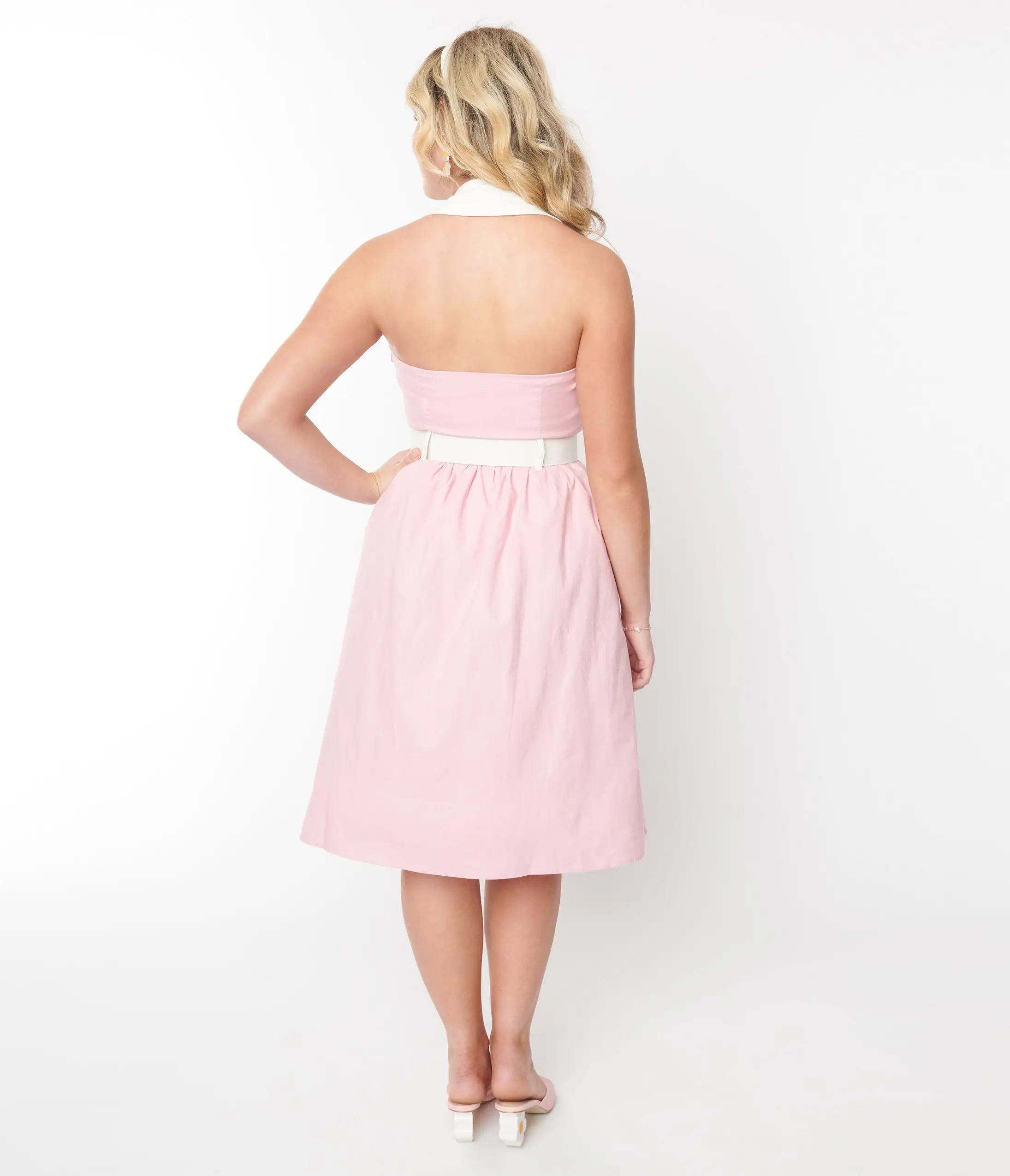 Collectif Pink & White Contrast Waverly Swing Dress - Image 2