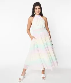 Davi + Dani Pastel Rainbow Striped Maxi Dress
