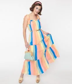 Andree By Unit Pastel Rainbow Stripe Tiered Maxi Dress