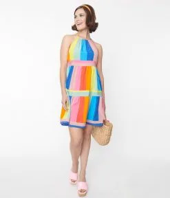 Vanilla Monkey (Faire) Rainbow Striped Shift Dress