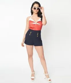 Unique Vintage Navy Blue High Waist Sailor Debbie Shorts