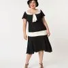 Unique Vintage Plus Size 1920s Black & Cream Wilshire Flapper Day Dress