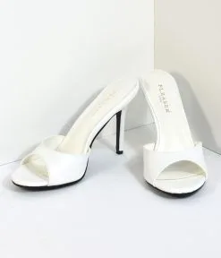 PLEASER White Matte Leatherette Peep Toe Slip On Heels