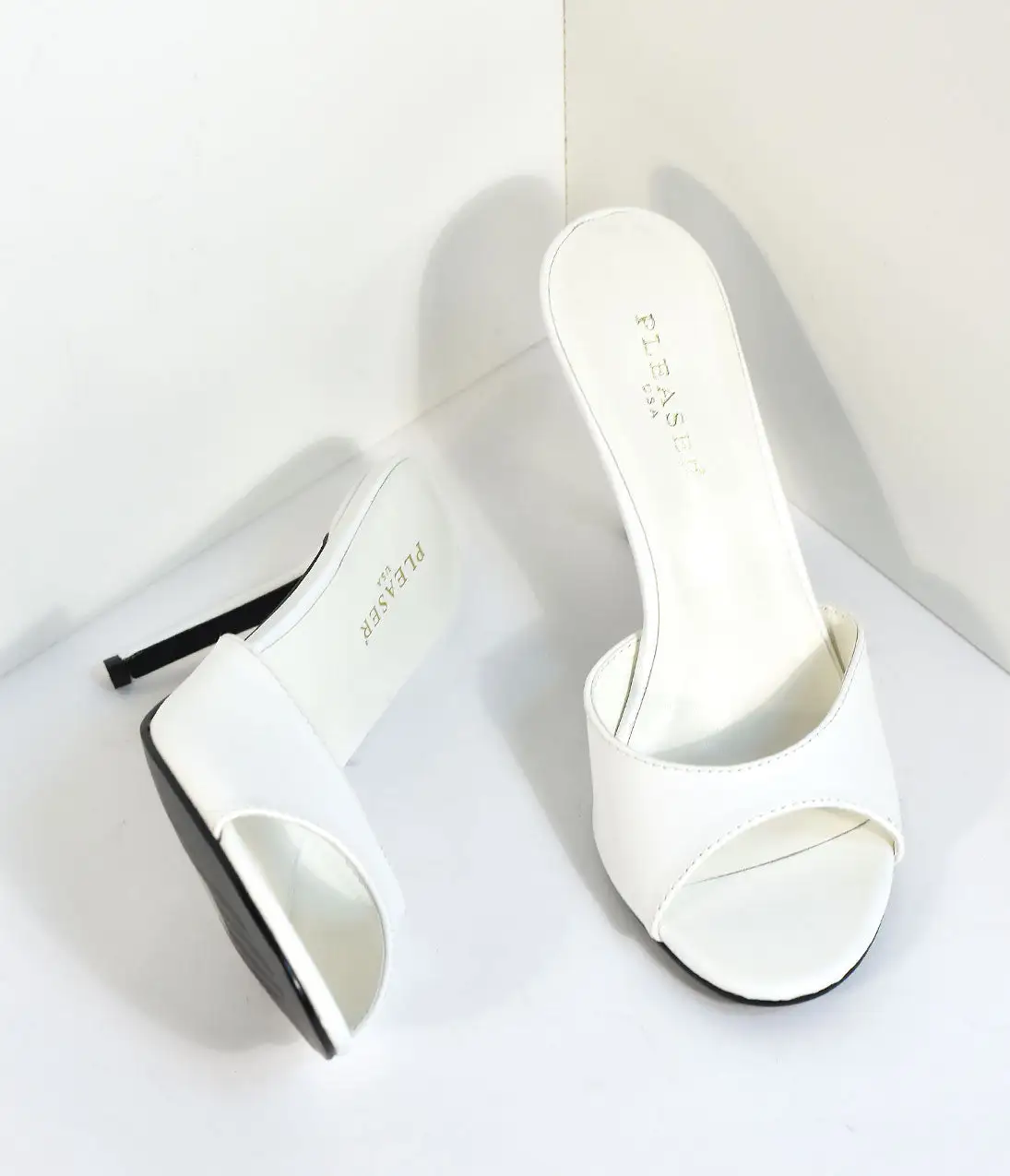 PLEASER White Matte Leatherette Peep Toe Slip On Heels - Image 3
