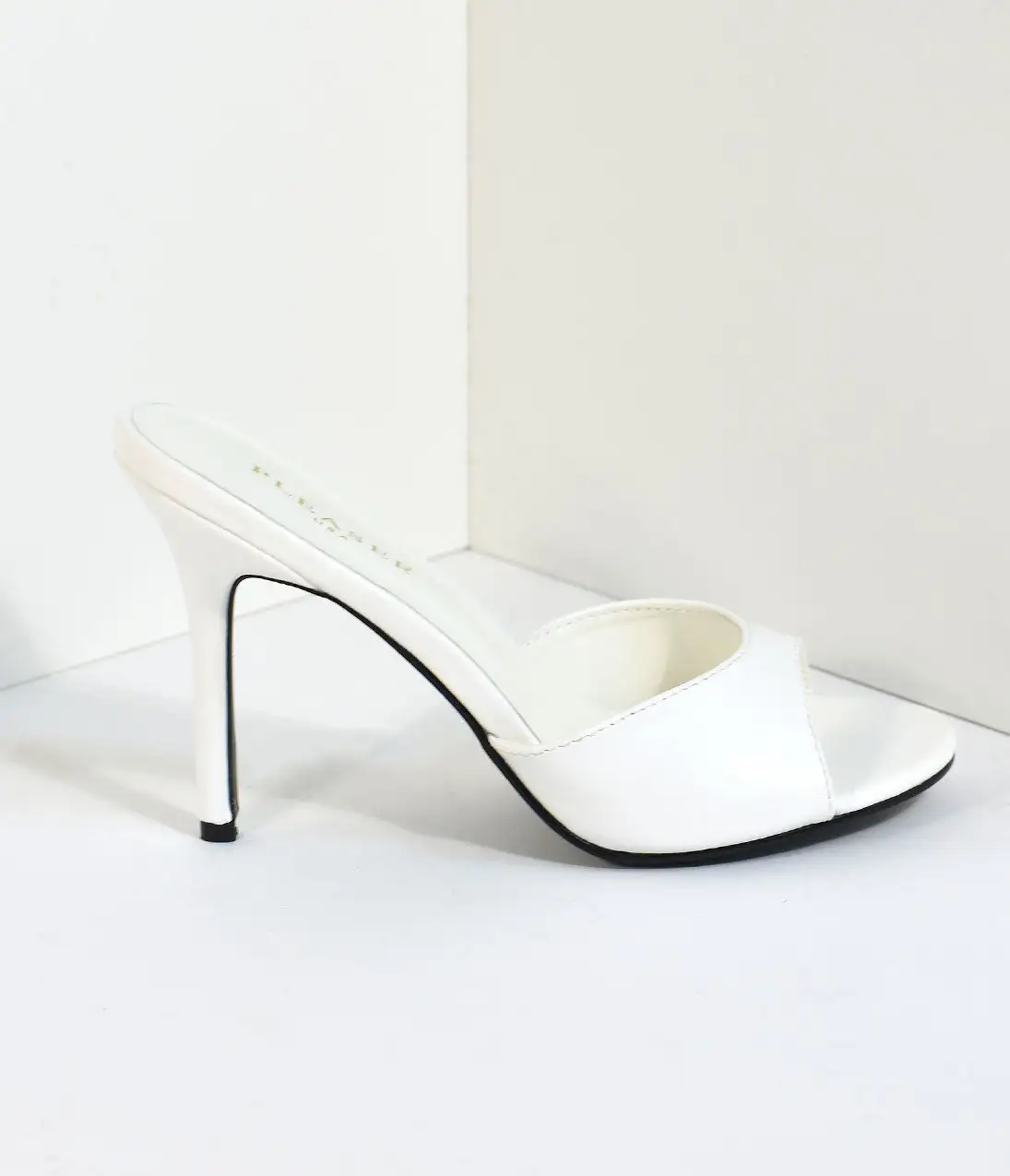 PLEASER White Matte Leatherette Peep Toe Slip On Heels - Image 4